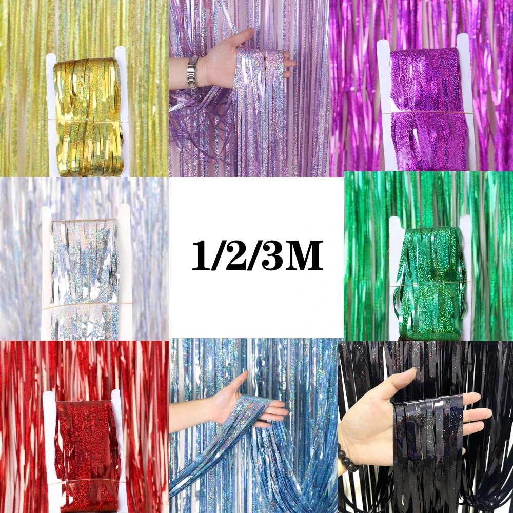 tinsel blue Pink Foil Curtain 1x3m Party background Gold Beige Green Foil Fringe Curtain 1m 2m backdrop