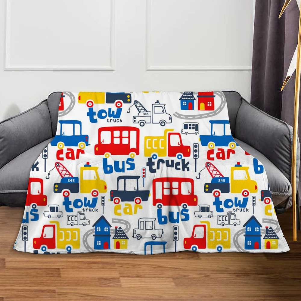 Cartoon blanket Lightweight blanket Cute and soft small truck car blanket Comfortable wool flannel plush blue blanket gift