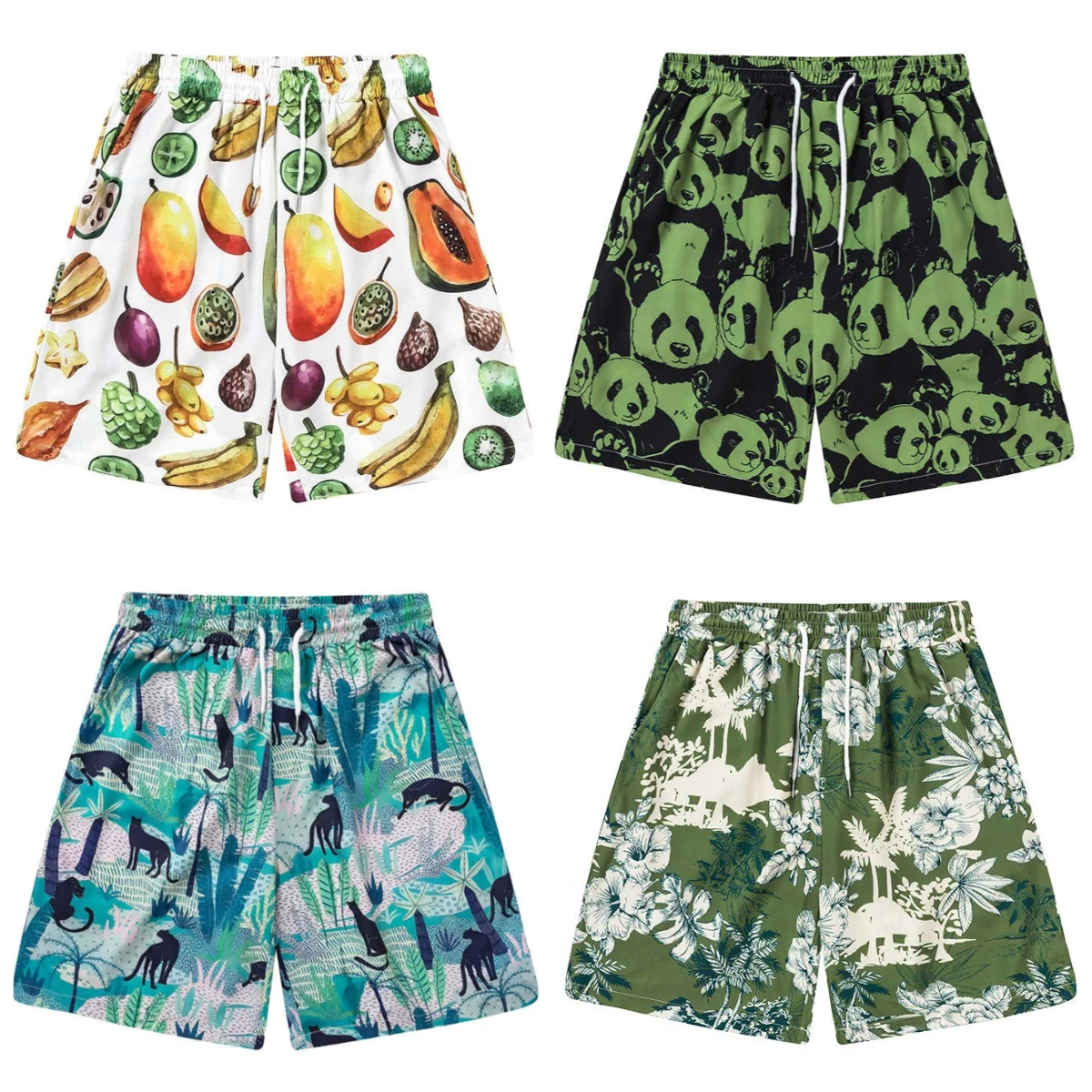 Men's and Women's Jungle Animal Party, Rainbow Fairy Tale Paradise 3D Printed Shorts, Eye-catching Vacation Beach Shorts