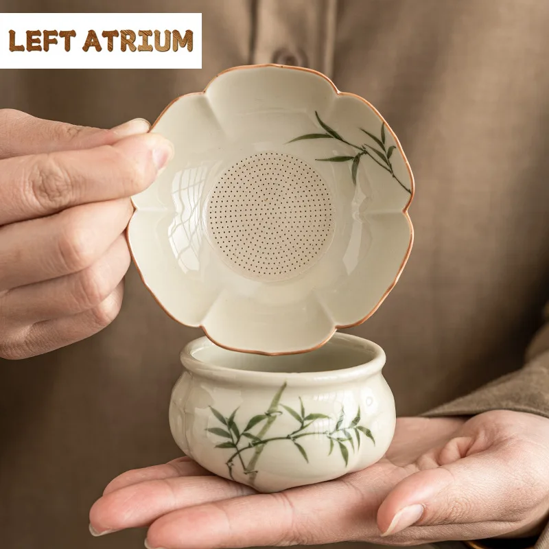 

Hand Painted Bamboo Chinese Tea Infuser Yellow Strainer Teaware Zen Tea Accessories Tools Filter Sieve For Tea Maker Lily Deng