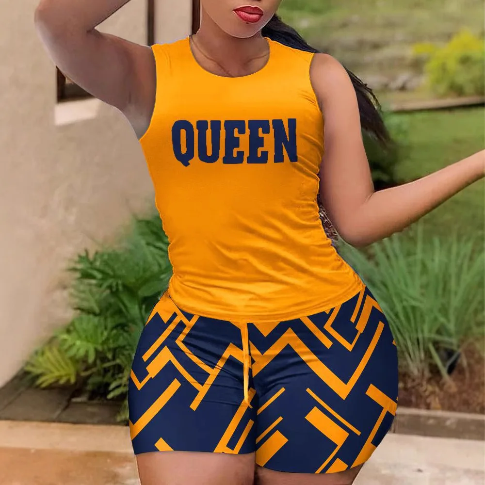 

Women's T-shirt+Hot Pants Two Piece Set Summer Fashion Casual Printing Quick Drying Sports Fitness Top Shorts Female Suit