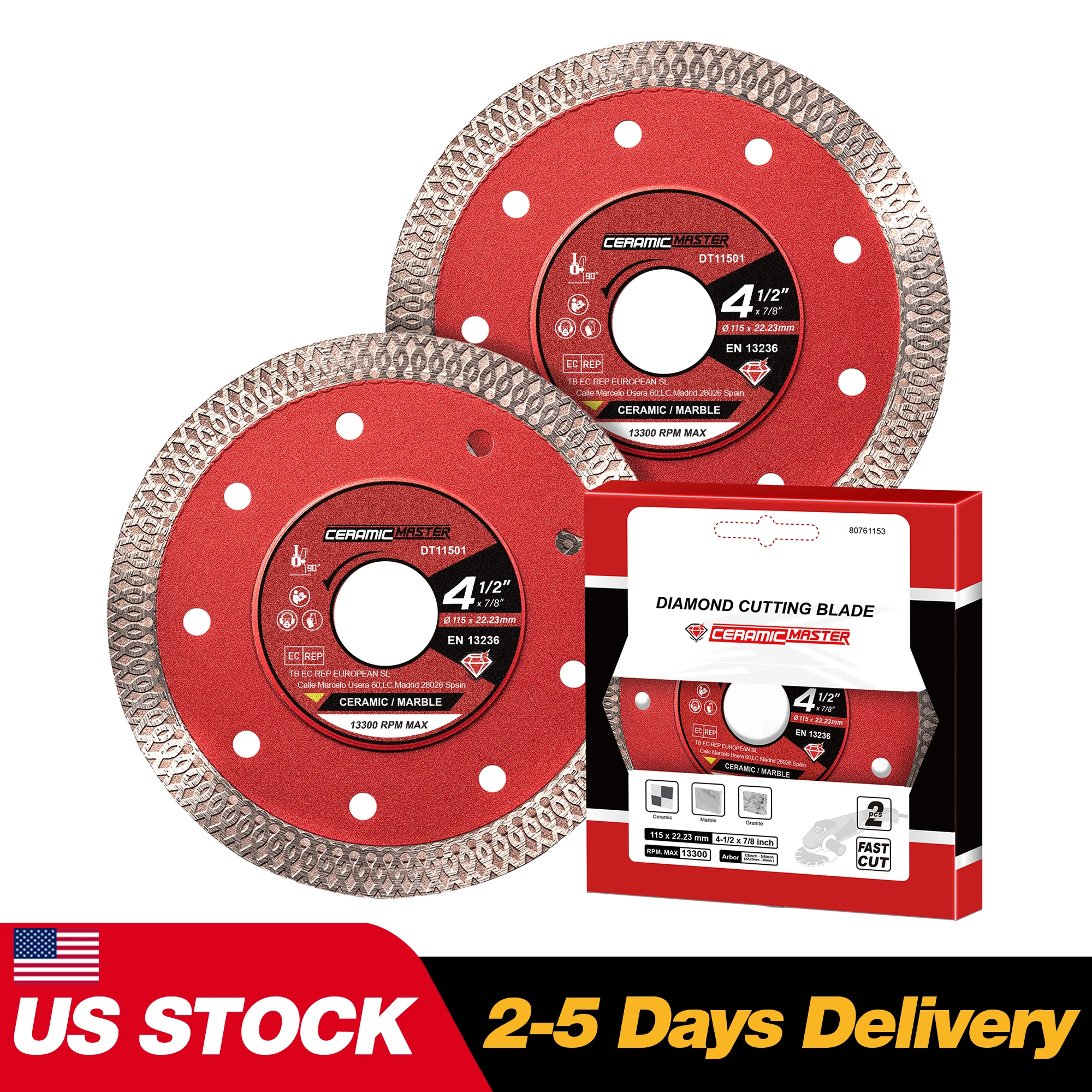 EZARC 2Pcs Super Thin Diamond Ceramic Cutting Blades 4.5"/5" Diamond Saw Blade for Smooth Cutting Porcelain Ceramic Granite