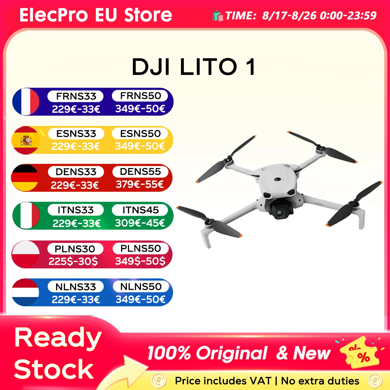 【LOCAL+】DJI Lito 1 Drohne mit 48MP HD-Kamera, Stabile GPS-Flugsteuerung, Ein-Tasten-Rückkehr, Mini Faltbare RC-Quadcopter für Anfänger Lito 1 C0 Drohne 2026