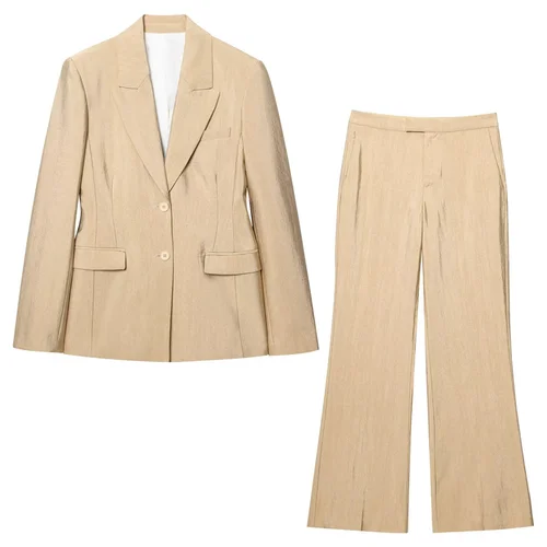 Novedad de verano, chaqueta holgada de manga larga con una hilera de botones para mujer, pantalones de pierna recta de cintura alta