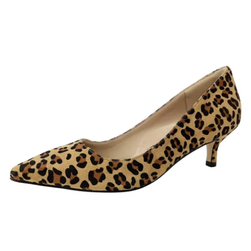 

DIZHUANG Fashionable women's high heels. Leopard print suede single shoe. About 6 cm heel height Pointed shoes Four season shoes