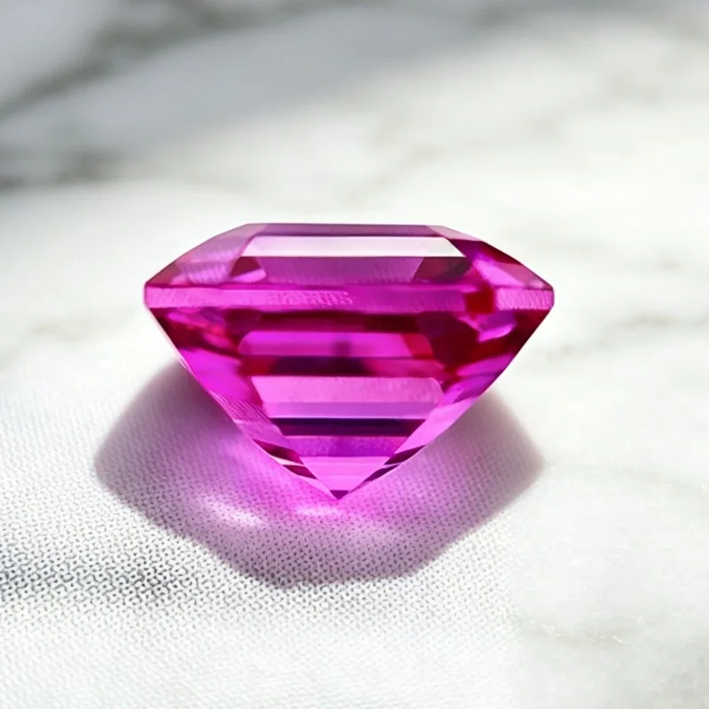 Hochwertiger Laborgezüchteter Saphir in Pink, Asscher-Schliff, Edelstein für DIY-Schmuckherstellung, Hauptmaterialien wählbar, Zertifikat erhältlich. – Detail 6