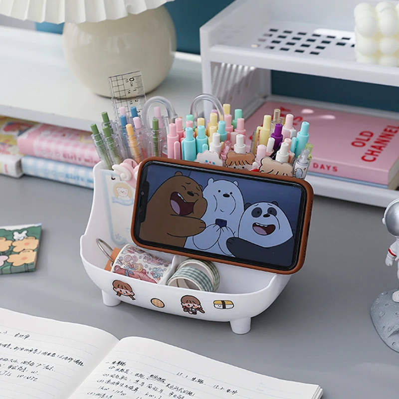1 st Cartoon Potlood Houder Ins Bureau Organizer Voor Meisjes Kawaii Desktop Penhouder Grote capaciteit Leuke Briefpapier Opbergdoos