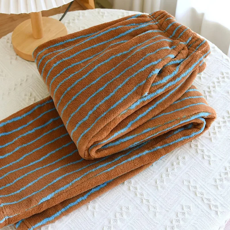 

Модные полосатые пижамные штаны для женщин, свободные осенне-зимние спальные штаны, утепленные флисовые женские домашние брюки для сна