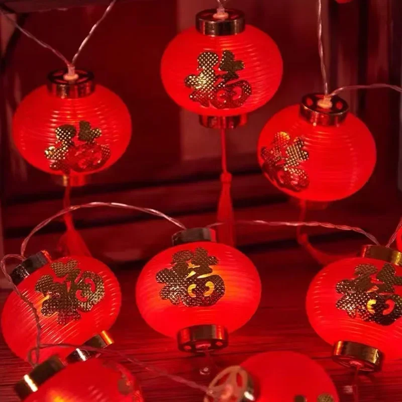 Ano novo lanterna led cordas de iluminação decorações personagem chinês bolas de plástico luz corda primavera festival decoração festa em casa