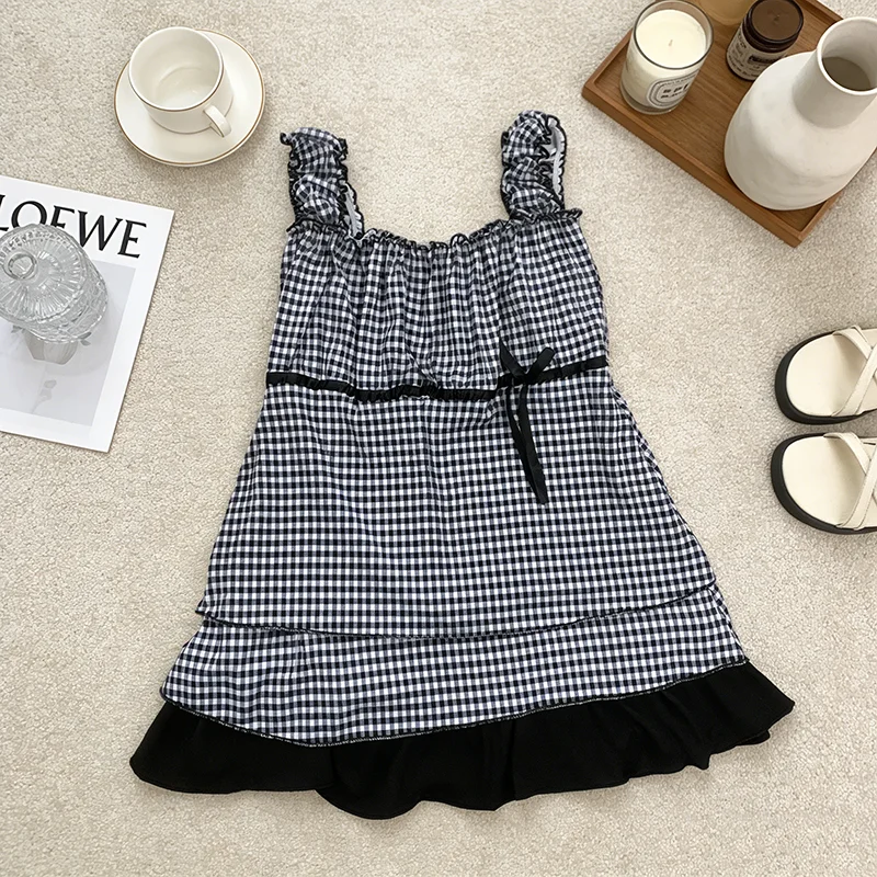 Frühlings-Neuheit Mädchen-Stil Mode Japanischer Retro Karierter Textur-Top Tanktop Japanisch-Koreanischer Stil