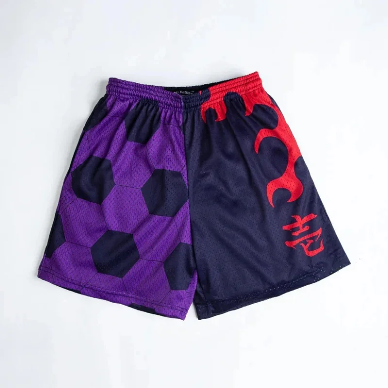 Bandai Demon Slayer Tanjiro Kamado Shorts, Black Turquoise Checkered with Great Wave Mesh Athletic Bottoms  Man - Beach shorts