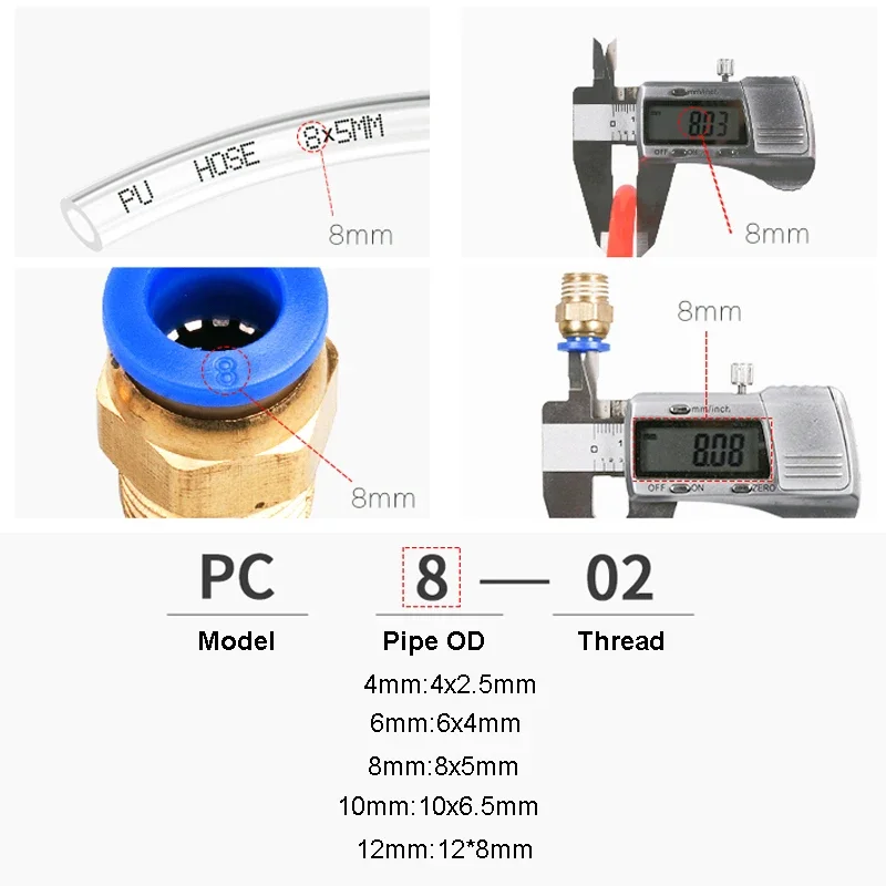 Pneumatic Air Connector Fitting PC PCF/PL/PLF 4/6/8/10/12mm Thread 1/8 1/4 3/8 1/2 Hose Fittings Pipe Quick Connectors