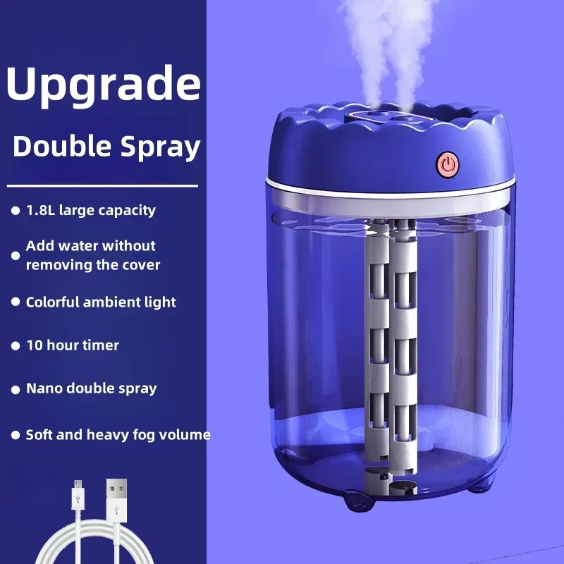 1,8 l Hochnebel-Befeuchtungsmaschine mit großer Kapazität, USB-Dual-Spray-Luftbefeuchter für den Heimgebrauch, Schlafzimmer, Mutter und Baby