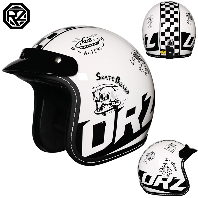 

Винтажный мотошлем открытого типа 3/4 с мультяшным граффити, одобренный DOT, для скутеров, мопедов, кафе-рейсеров, для мужчин и женщин