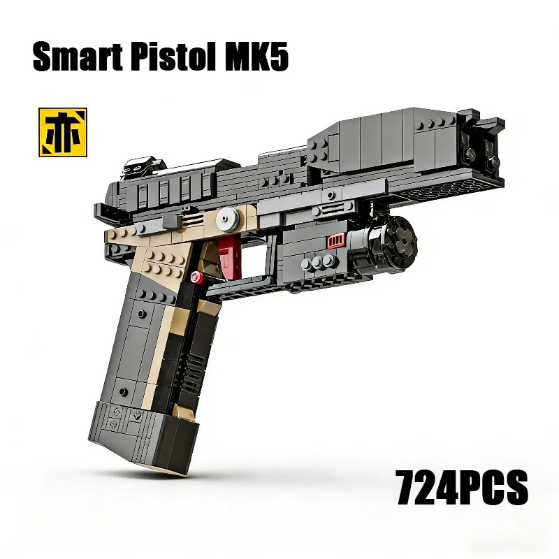 

724PCS Technical Smart Pistol MK5 Building Blocks Emissibility With Bullet Assemble Gun Bricks Weapon Toy Gift For Military Fan