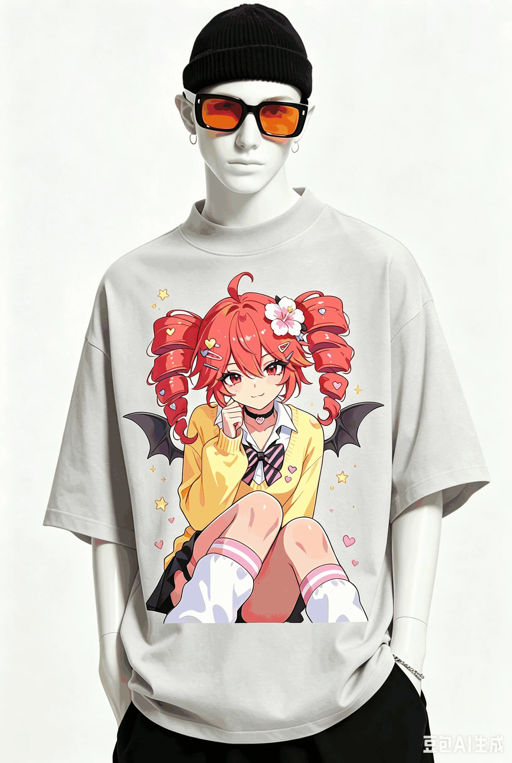 Kasane Teto Übergroßes Unisex-T-Shirt mit Grafikdruck und Rundhalsausschnitt für Männer und Frauen, hochwertige Y2k-Kurzarm-Streetwear aus weicher Baumwolle – Detail 17