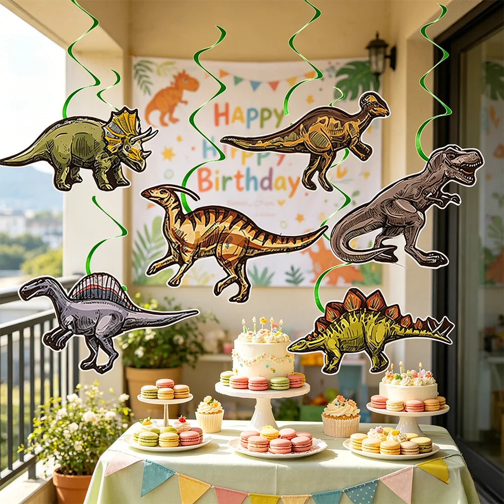 Dinosaurier-Geburtstagsparty-Dekoration T-Rex Girlande Hängende Wirbel-Deko Kinder Jungen Geburtstagsdeko Dino-Geburtstagsparty-Deko Wirbel-Deko – Detail 3
