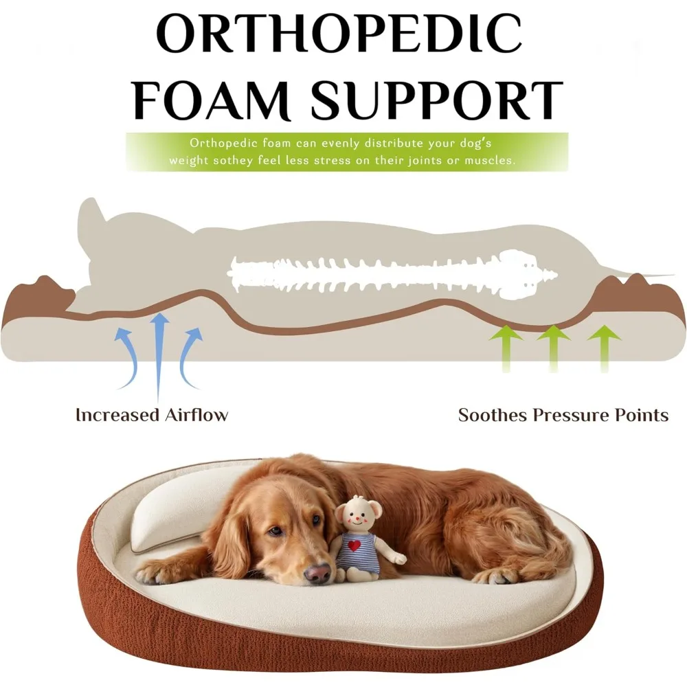 سرير دعم فاخر لتقويم العظام للكلاب مقاس XL، توسيد إسفنجي عالي الكثافة مع وسائد إضافية، جزء سفلي مضاد للانزلاق كبير جدًا