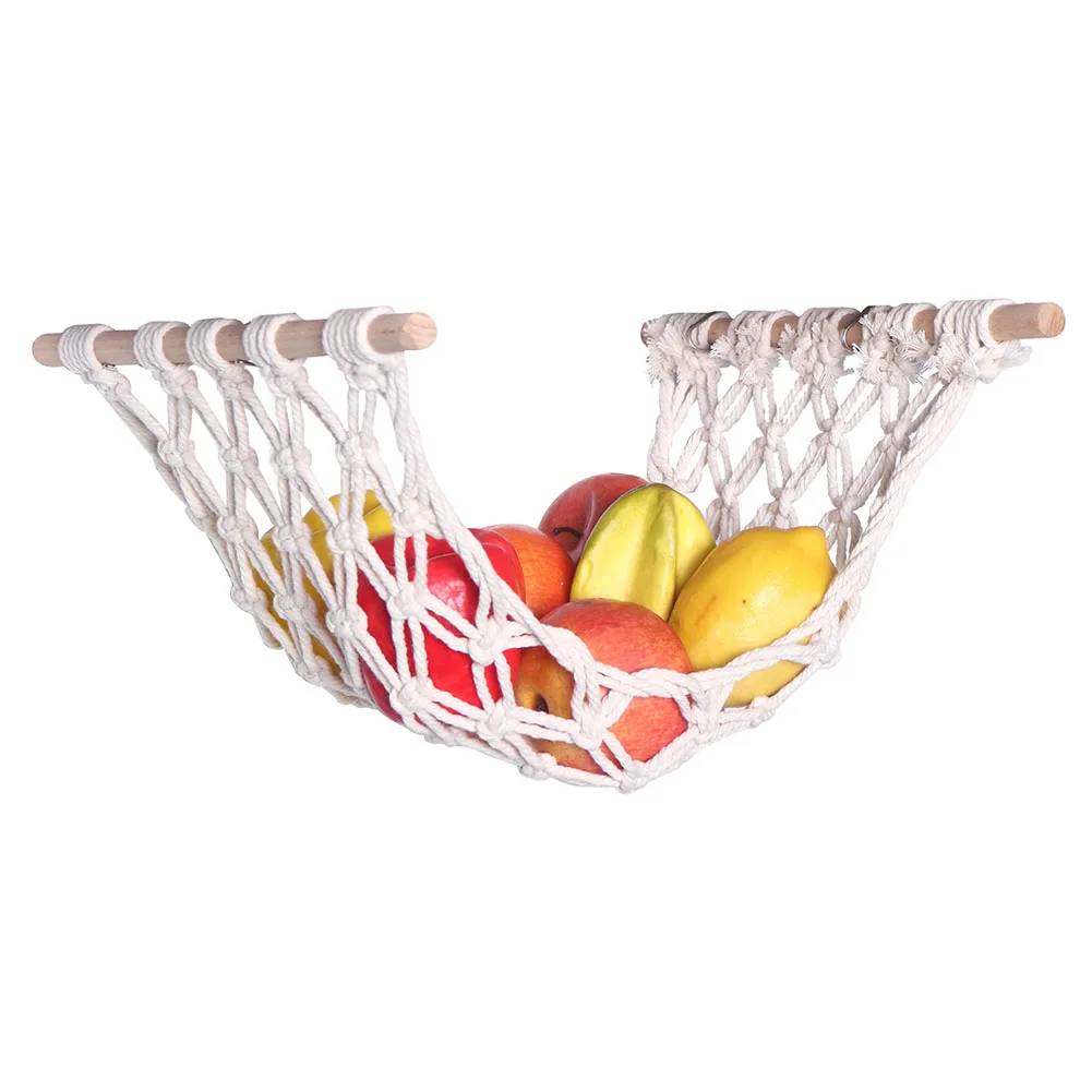 Hand-Woven Macrame Fruit Cotton Rope Net Under Cabinet Fruit Vegetable Hanging Basket Kitchen Storage Organizer Decoration