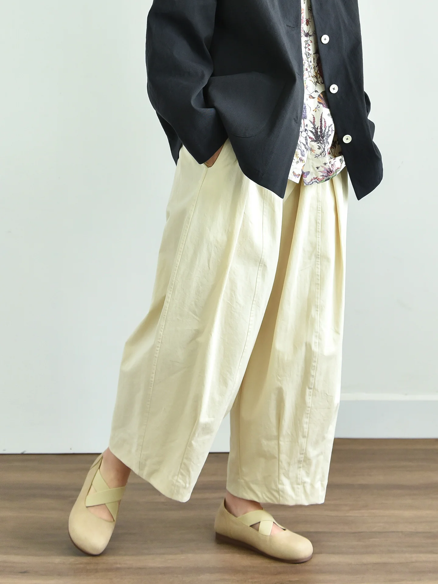 

Свободные повседневные хлопковые брюки для женщин, весна-осень, модные широкие брюки, художественные, стильные, универсальные, стройнящие, с высокой талией