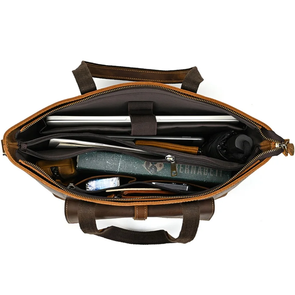 حقيبة يد نسائية ريترو متعددة الاستخدامات للرجال من الجلد كتف كروس موضة عالية سعة كبيرة حقيبة حمل للكمبيوتر محمولة #4