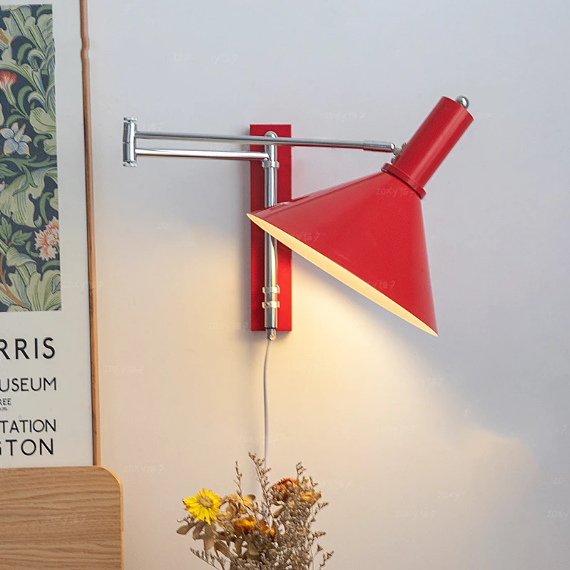 White Red E27 Wall Lights Vintage Plug Rotatable Bedside Bedroom Foyer Hotel Room Sconce American Retro Reading Lamp