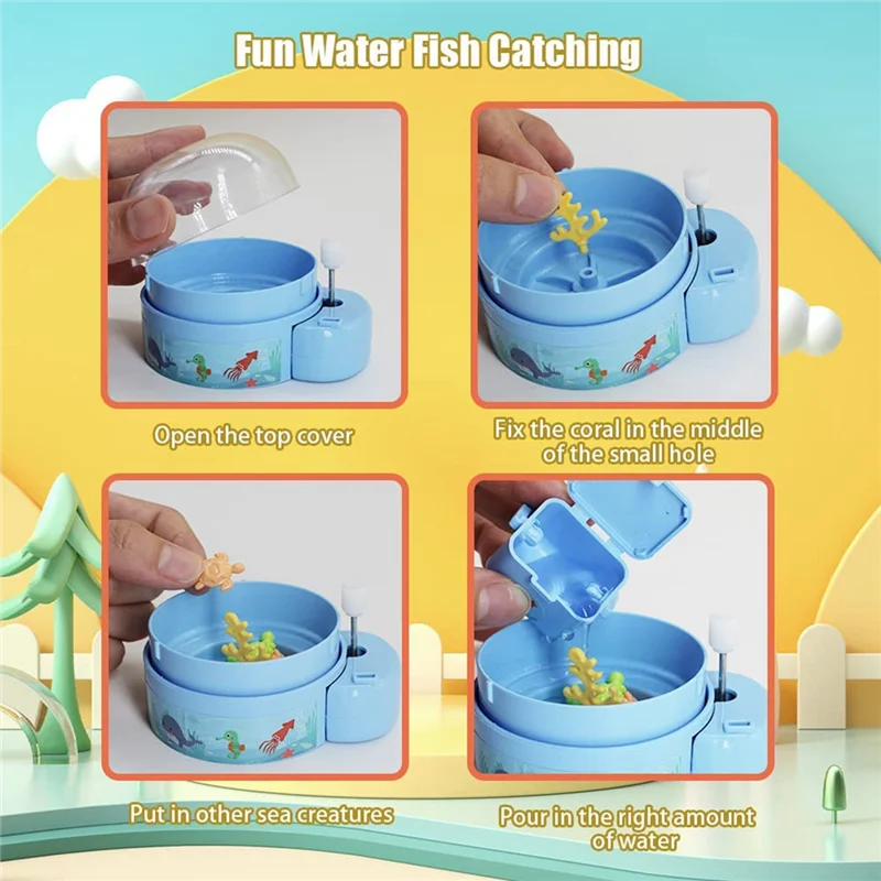 1 Zestaw Zabawki Wędkarskie dla Dzieci, Napędzane Sprężyną, z Mini Siatką do Łowienia Rybek i Pudełkiem do Przechowywania