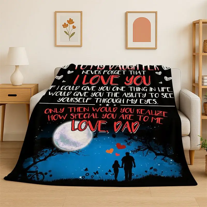 Gift Thanks To My Daughter Letter Present Flannel Blanket Soft Throw Blanket for Bedroom Living Room Bed Travel Picnic Nap Cover