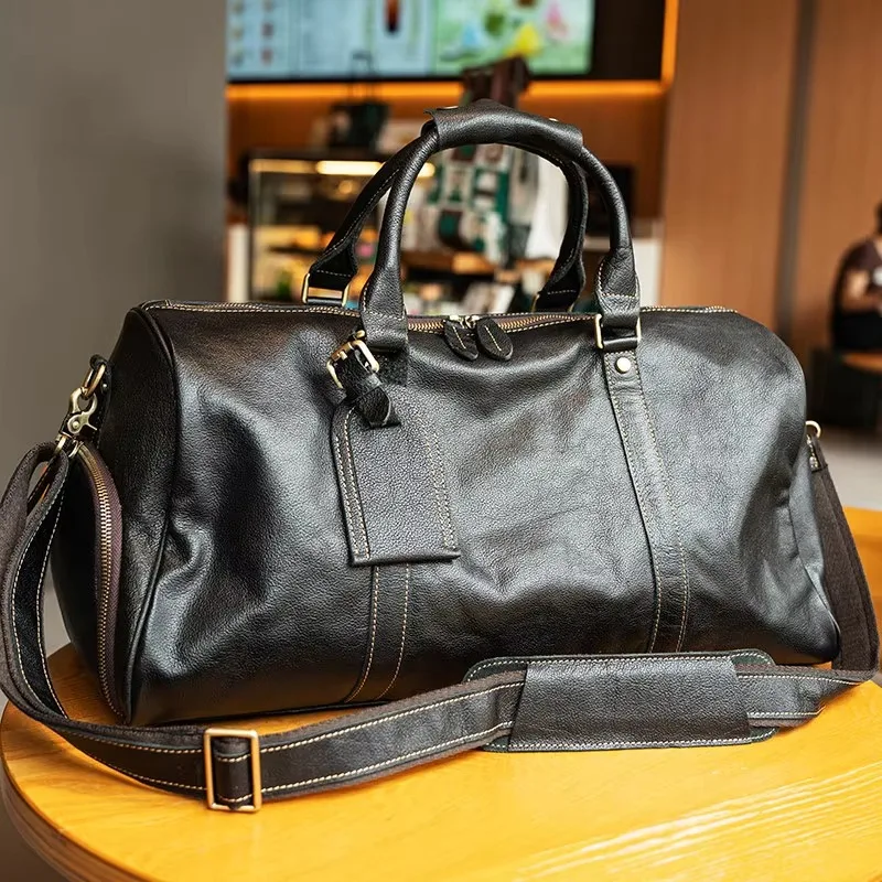Durable Cowhide Leather Luggage Travel Bag Leather Men's Outdoor Sports Luggage Business Travel High Quality Gym Luggage