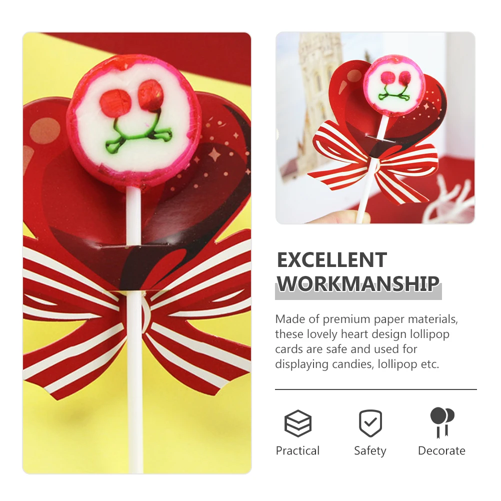 Heart Design Lollipop Paper Cards Adorable Candy Wrapping Supplies Party Lollipops Theme Celebration Sweets Gift Packaging