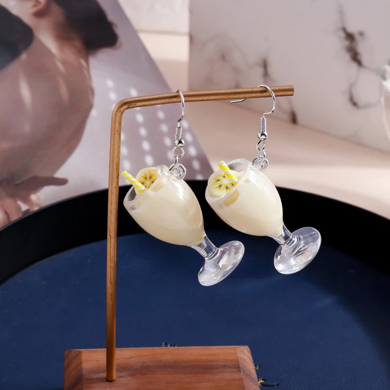 Aihua Cartoon Drinking Juice Bottle Milk Tea Dangle Earrings for Women Candy Color Cup Ice Cream Jewelry Earrings Gifts