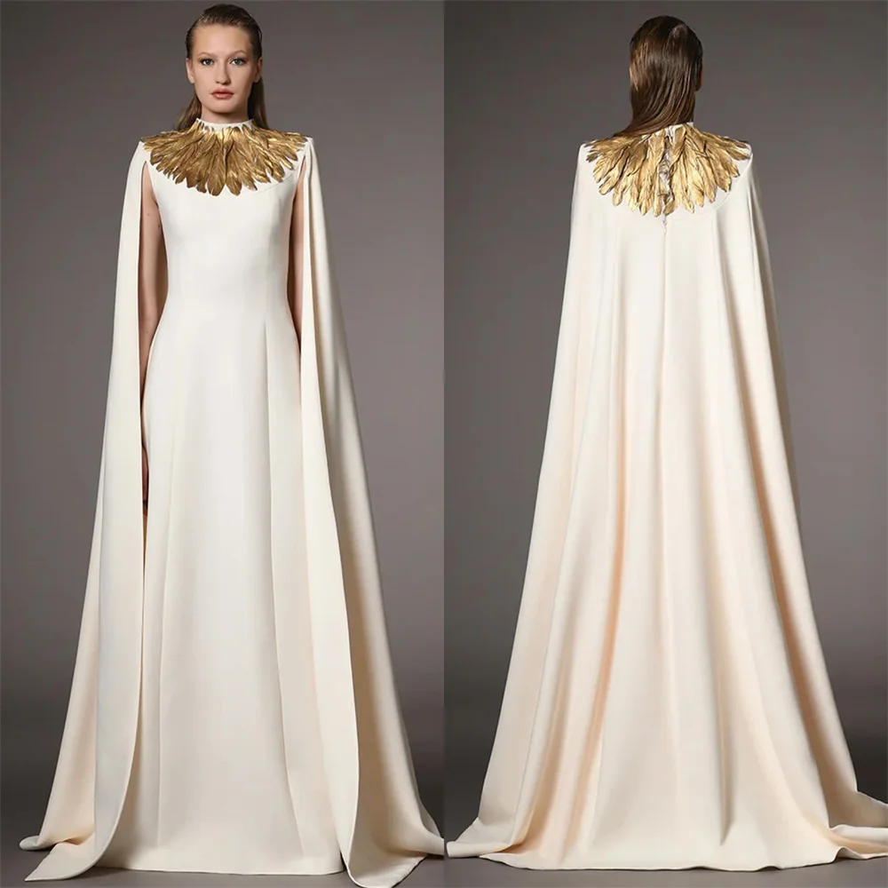 Customized Prom Dress Formal Evening Gown Saudi Arabia Dearin High Collar A-line Floor Length Skirts Draped Sleeveless Fe