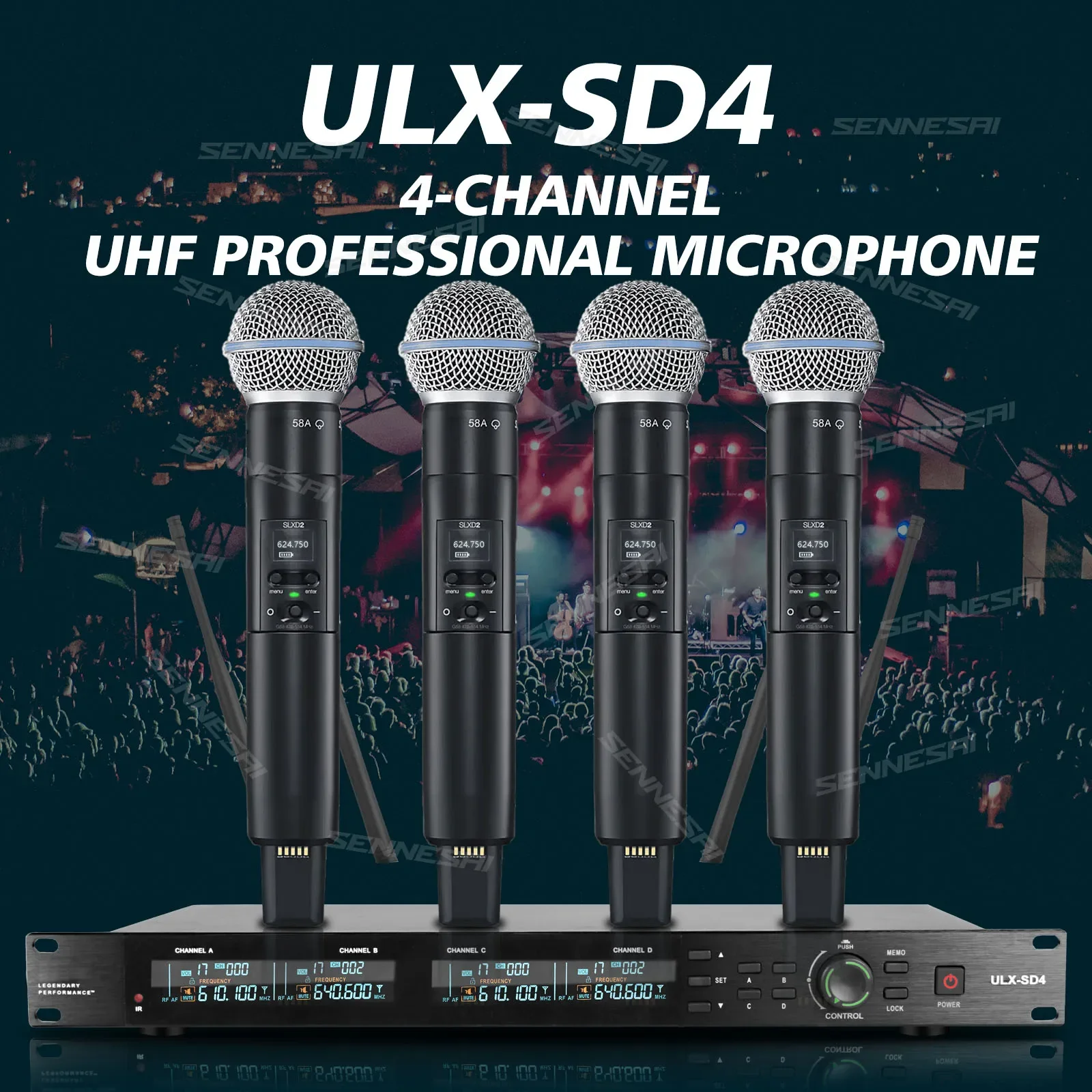 TOP！ULX-SD4/SLXD2 Wireless Microphone (Whole Metal) 4 Channels UHF Professional Mic Dynamic Handheld For Party Karaoke Church