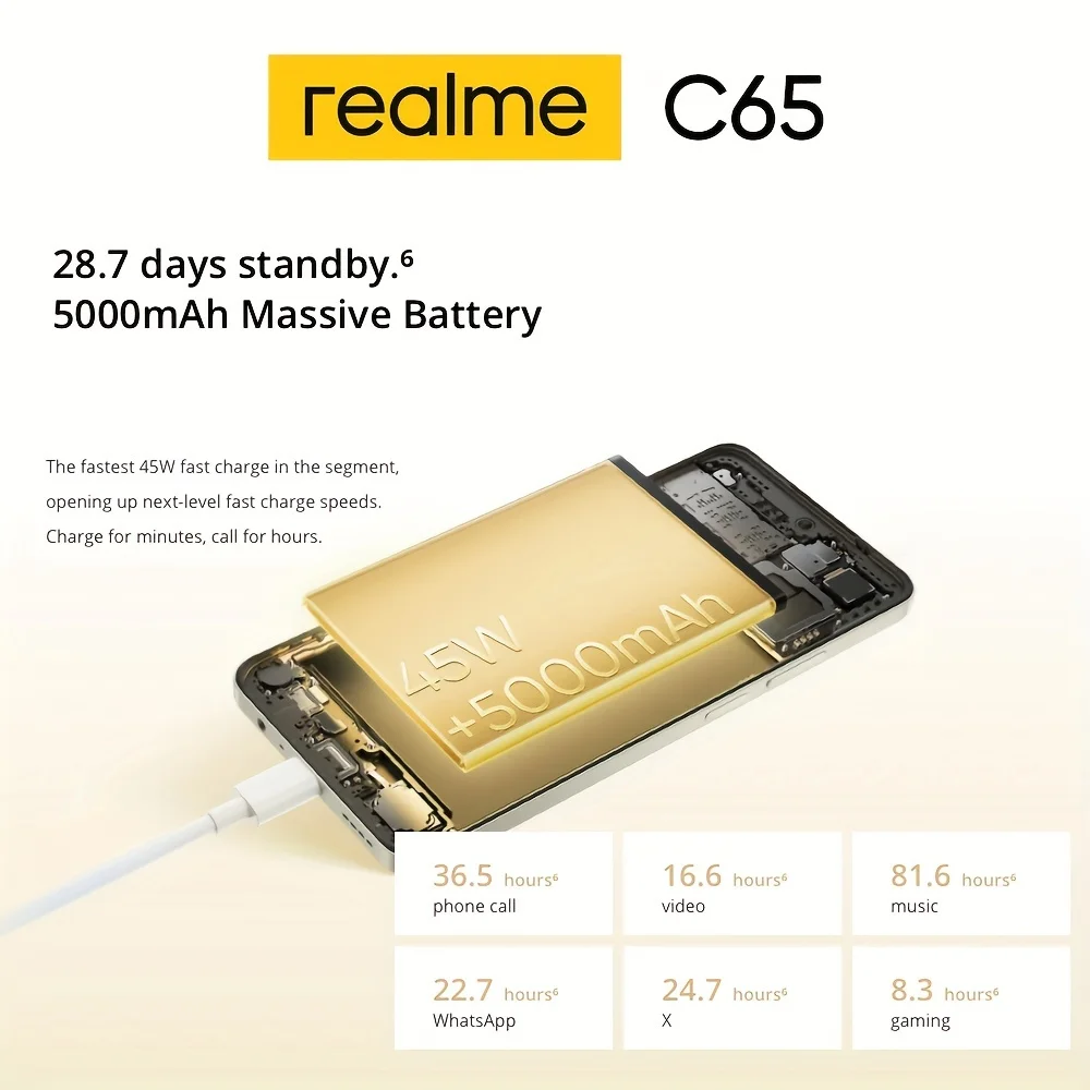 هاتف ذكي Realme C65 كاميرا AI 50 ميجابكسل 45 وات SUPERVOOC شحن 6.67 بوصة شاشة كبيرة بطارية 5000 مللي أمبير في الساعة Helio G85 NFC