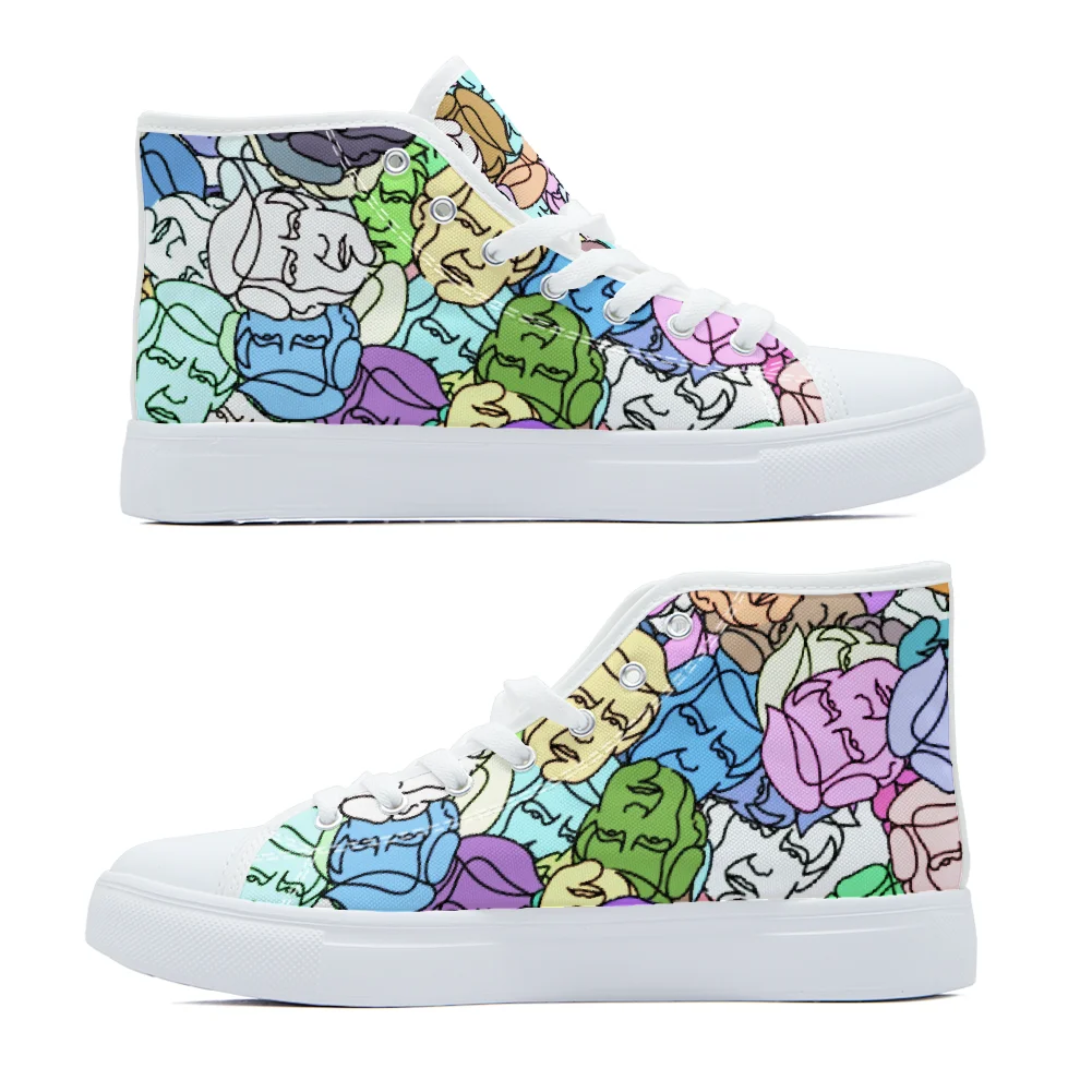 

Cartoon line drawing print casual high-top canvas shoes, fashionable shoes, high-quality sports shoes campus sneakers shoes