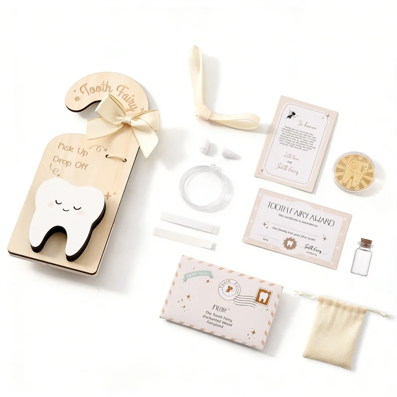 Lost Tooth Holder Teeth Case for Lost Tooth Gifts AMBOLI Fairy Door Hanger Tooth Fairy Money Holder Tooth Fairy Pick up Box Cute