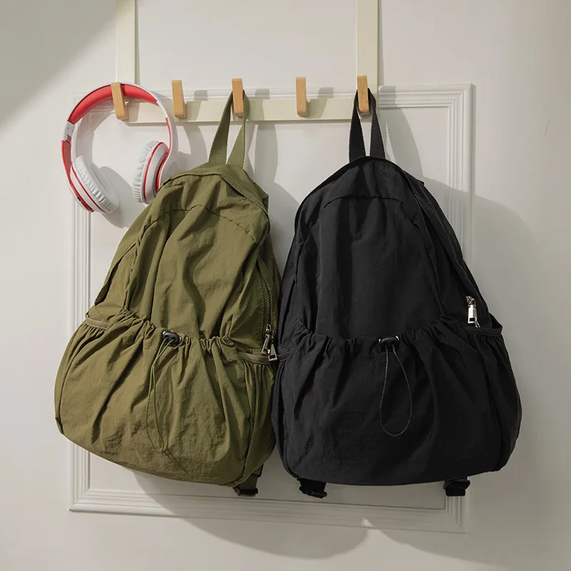 Mochila informal para mujer, estudiantes de secundaria de moda de gran capacidad, mochila plisada, bolsa de tela, mochila de viaje