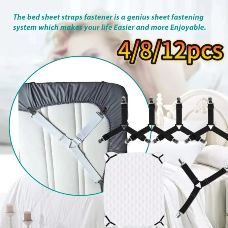 Adjustable Bed Sheet Grippers Belt Fastener Bed Sheet Clips Mattress Cover Blankets Quilt Holder Organize Gadgets