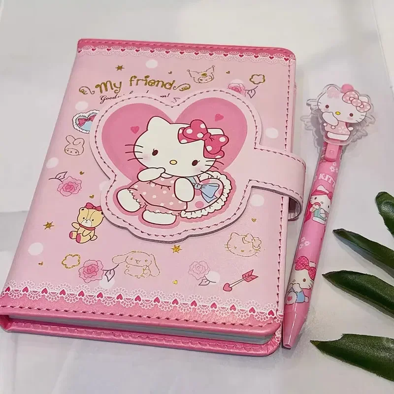 Sanrio Olá Kitty Notebook Gel Pen Set, Cinnamoroll, Kuromi, Notepad portátil, Papelaria, Escritório, Material Escolar, Presentes