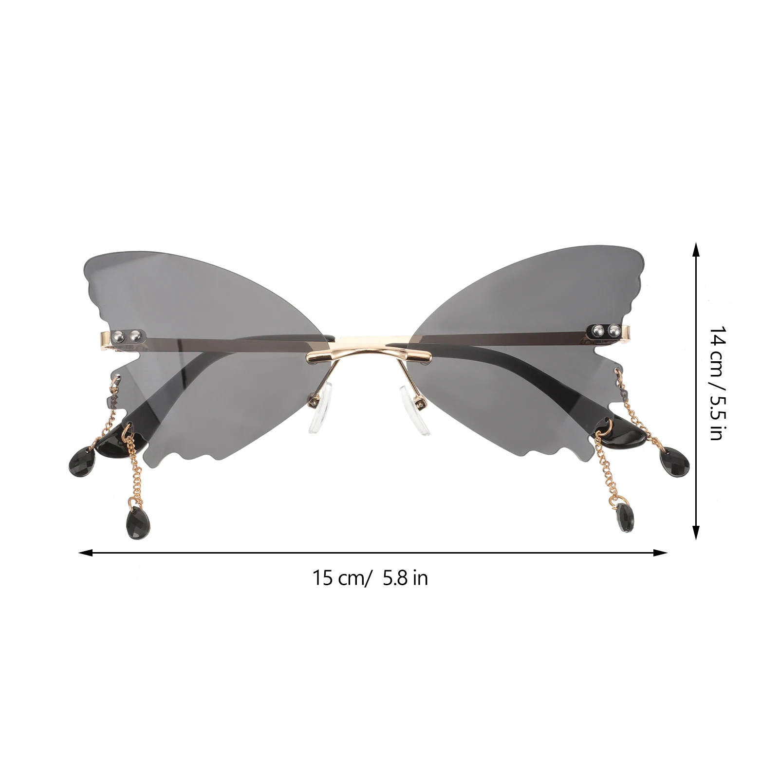 

Rimless Sunglasses Women Street Black Cool Frameless Beach Party Butterfly Shape PC Material Trendy Fashion Disco Eyeglasses