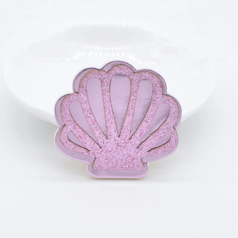 10Pcs 40*40mm Glitter PU Shell Padded Appliques for DIY Craft Cake Topper & Baby Headwear Clip Bow Accessories Decor Patches