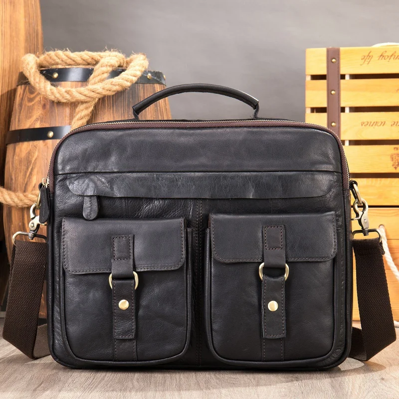 

Genuine leather men's briefcase, large-capacity business handbag, top-layer cowhide high-end crossbody laptop bag