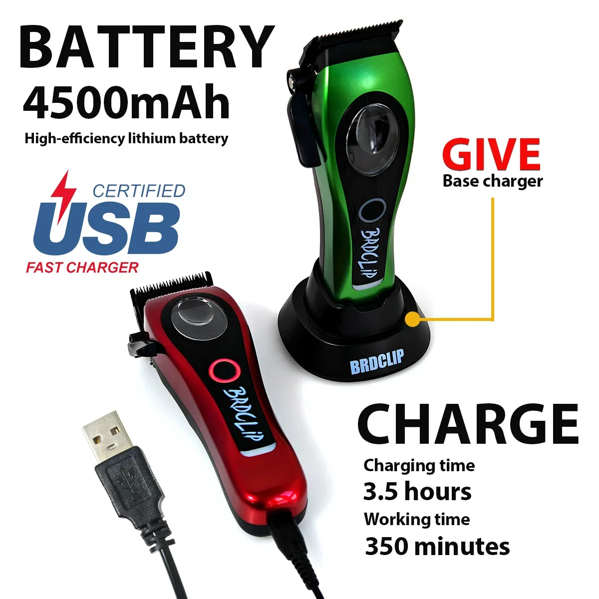 المهنية BRDCLIP M3C 8800 دورة في الدقيقة مقص الشعر DLC شفرة الحلاق مع قاعدة شحن 4500mAh آلة قطع الشعر المتقلب الرجال