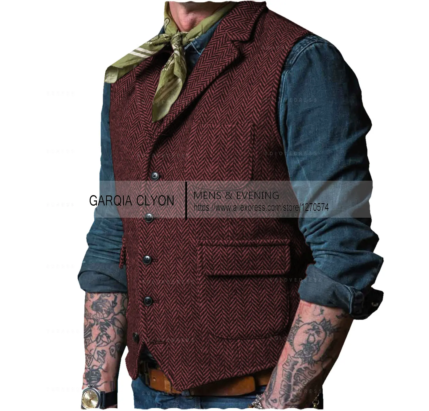 Lapel New Arrival Slim Fit Herringbone Men\'s Vest Single Breasted WIth 3 Real Pocket Men\'s Business Waistcoat For Wedding