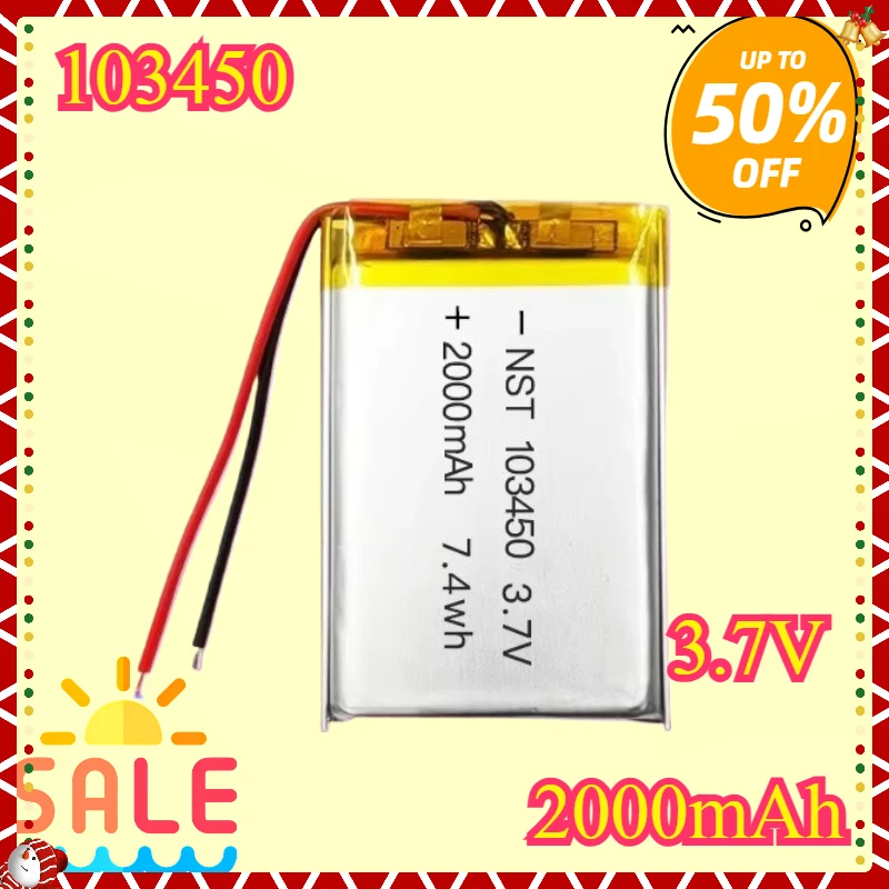 

New High quality 5Pcs 3.7V 2000mAh 103450 Polymer Lithium Battery Lithium Ion Battery For Power Bank GPS Real Capacity