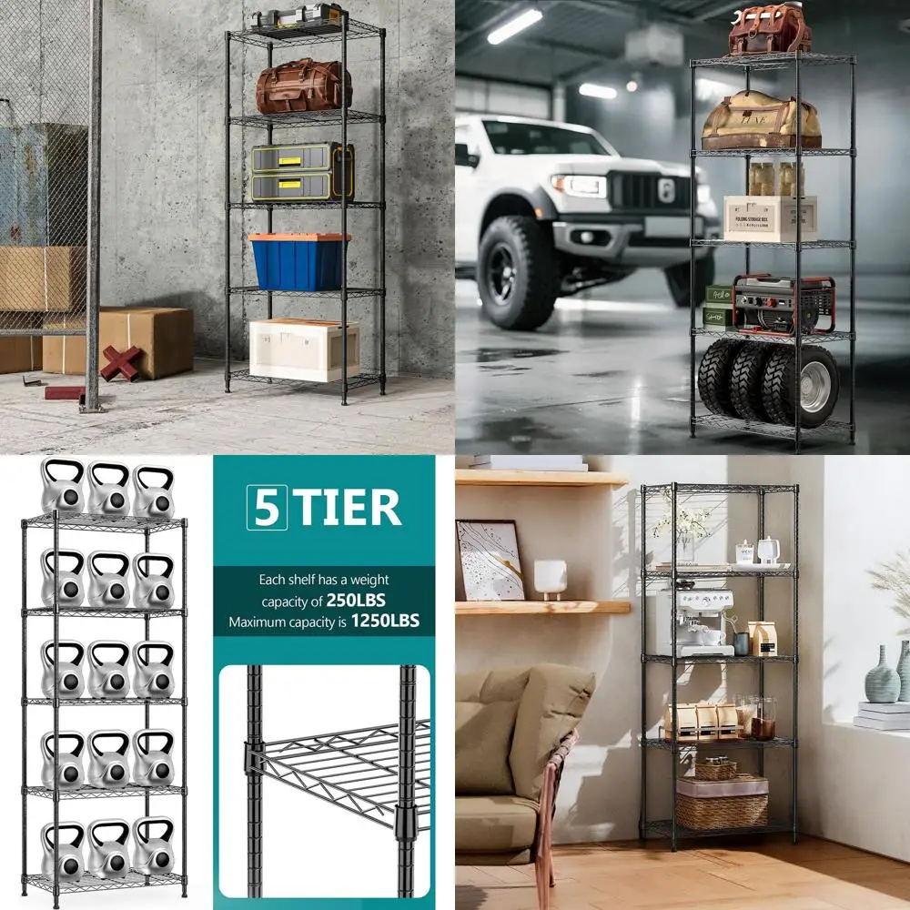 

Adjustable 5-Shelf Metal Rack, Heavy Duty Storage for Kitchen, Bathroom, Office, 1250 lbs Capacity, 13.7x23.6x53.4
