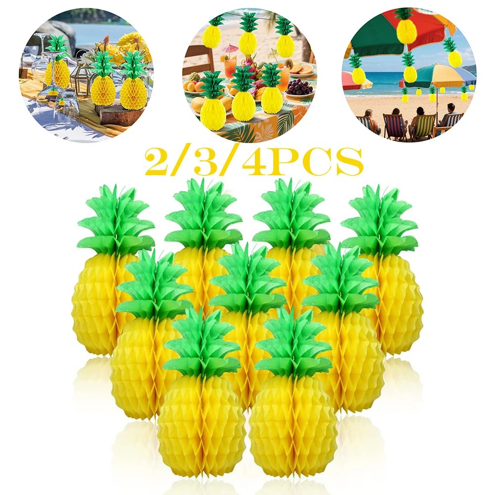 2/3/4 Stück Ananas-Dekoration, tropische Sommer-Hawaiianische Luau-Party, Ananas-Waben-Gewebe-Mittelstücke, Tische, Hängedekoration