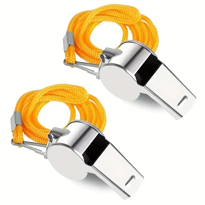 

Metal Whistle Referee Sport Rugby Stainless Steel Whistles Football Team Sports Training Yellow Lanyard Whistle