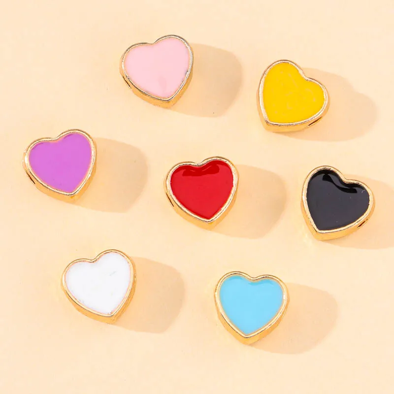 Wholesale 20Pcs/Lot 8mm 7 Colors Enamel Alloy Love Heart Loose Spacer Beads For Jewelry Making DIY Bracelet Necklace Accessories