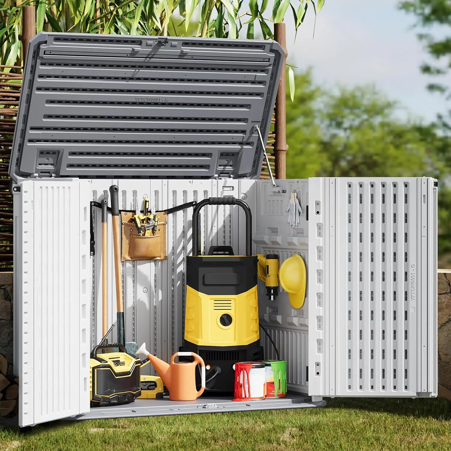 35 Cu ft Outdoor Storage Shed, Waterproof Resin Box for Garden Tools, Generator, Lawn Mower, Trash Bin, Customized